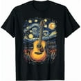 thumbnail image 1 of Starry Night Inspired Acoustic Guitar Artistic Music Lover Design Unisex T-Shirt, up to Size 5XL, 1 of 2