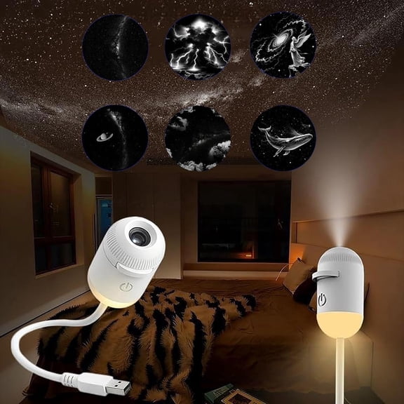 Starry Night Light Projector, 2 in 1 Galaxy Lamp with Multiple Films, 360° Adjustable USB Space Projector for Bedroom, Soft Warm Night Light for Kids Adults(wwx)