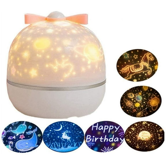 Starry Night Light Projector for Kids, Rotating Kids Night Light with 6 Films - Deer Starry Ocean Rose Garden Constellation Childlike Trojan, Baby Night Light Gift for Bedroom Baby (USB Charge)