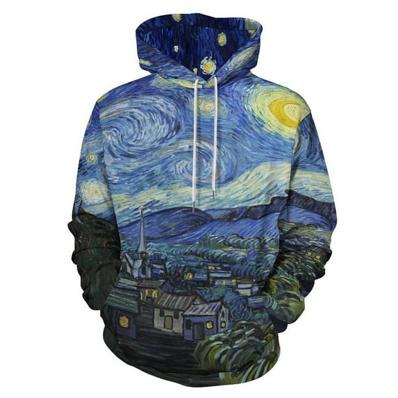 Starry Night Men's Women Vintage 3D Hooded Sweatshirt - All-Season Loose Fit Streetwear