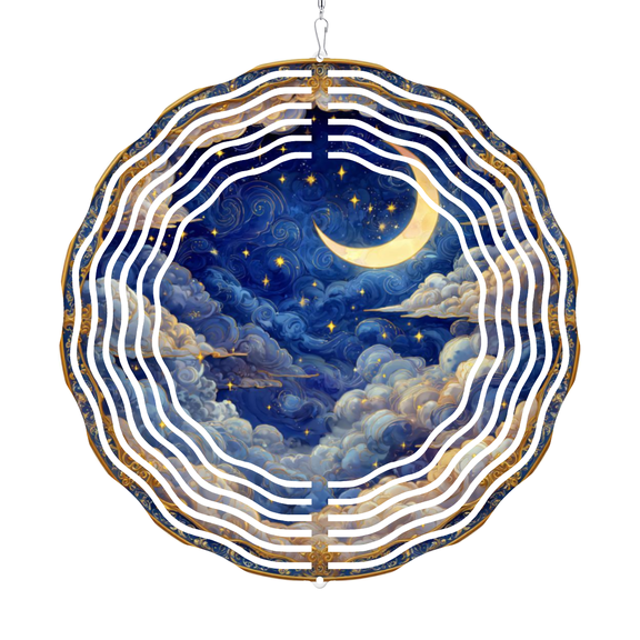 Starry Night Moon Clouds Wind Spinner, Metal Iron Wind Chime 1010 Inch, Hanging Ornaments with Rotating Hook, Hanging Decor for Living Room Bedroom Garden Patio, Unique Art Gift for Fam