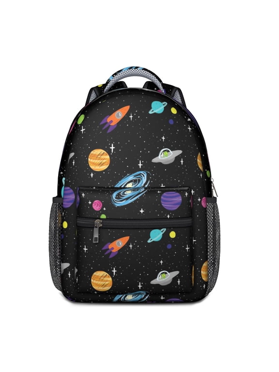 Moon Planet Backpack for with Galaxy Space Rocket Print Lightweight School Daypack