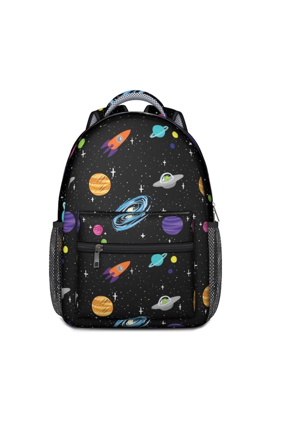 Starry Night Moon Planet Backpack for with Galaxy Space Rocket Print Lightweight School Daypack