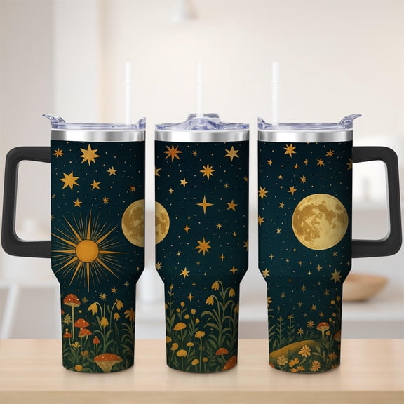 Starry Night Moon and Stars Stainless Steel Tumbler, 30oz