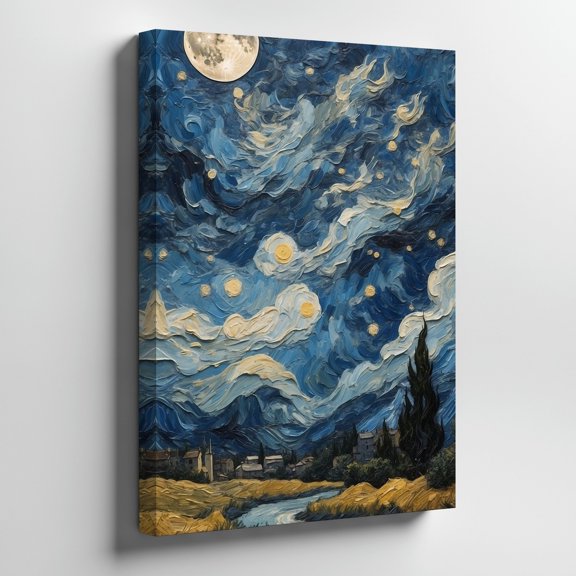 Starry Night Moonlit Landscape Wall Art Print, Fantasy Decor