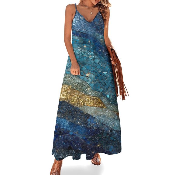 Starry Night Mosaic Art Sleeveless Dress Women's Evening Dress Womans Clothing
