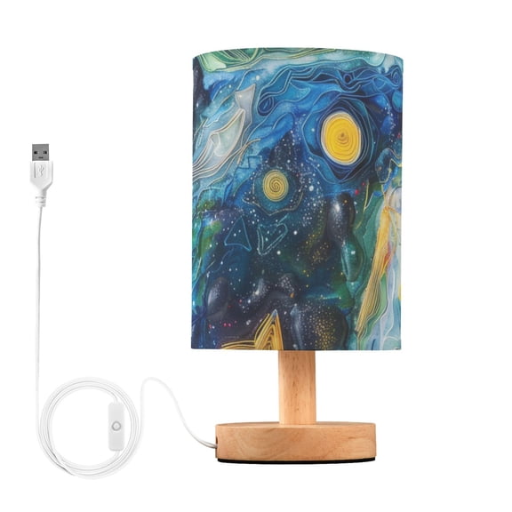 Starry Night Oil Painting Table Lamp with USB Port LED Warm Light Lamp Night Light Home Decor