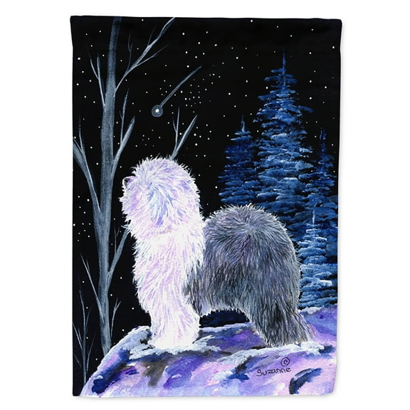 Starry Night Old English Sheepdog Garden Flag