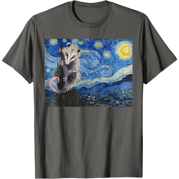 Starry Night Opossum Van Gogh Possum Funny Rodent Animal Unisex T-Shirt for Men Women Kids Toddler,Charcoal Color,Size 3T