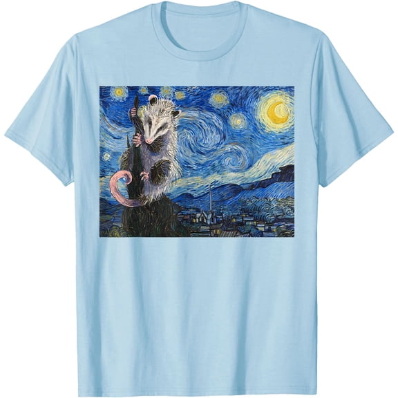 Starry Night Opossum Van Gogh Possum Funny Rodent Animal Unisex T-Shirt for Men Women Kids Toddler,Light Blue Color,Size 3T