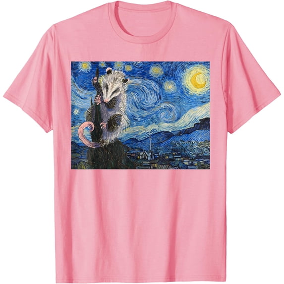 Starry Night Opossum Van Gogh Possum Funny Rodent Animal Unisex T-Shirt for Men Women Kids Toddler,Light Pink Color,Size M