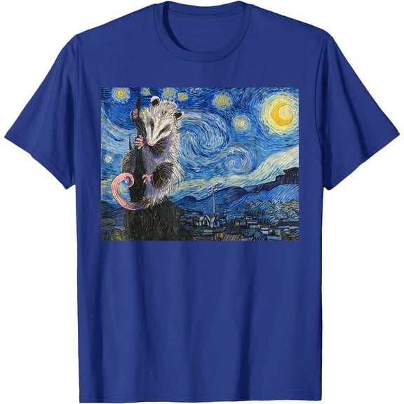Starry Night Opossum Van Gogh Possum Funny Rodent Animal Unisex T-Shirt for Men Women Kids Toddler,Royal Blue Color,Size M