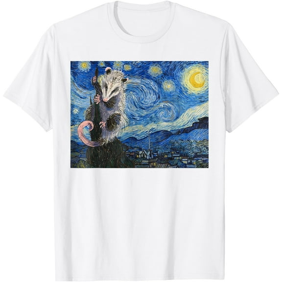 Starry Night Opossum Van Gogh Possum Funny Rodent Animal Unisex T-Shirt for Men Women Kids Toddler,White Color,Size M