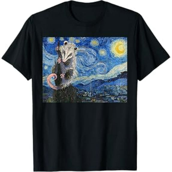 Starry Night Opossum Van Gogh Possum Funny Rodent Animal Unisex T-Shirt for Men Women Kids Toddler