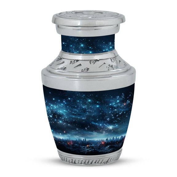 Starry Night Over Snowy Forest Lunar Lullaby - Tiny Keepsake Urn for Human Ashes - Moonlit Melodies of Memory - Funeral Urns For Human Ashes - Memorial Urns 3 Inch, 1 Pc
