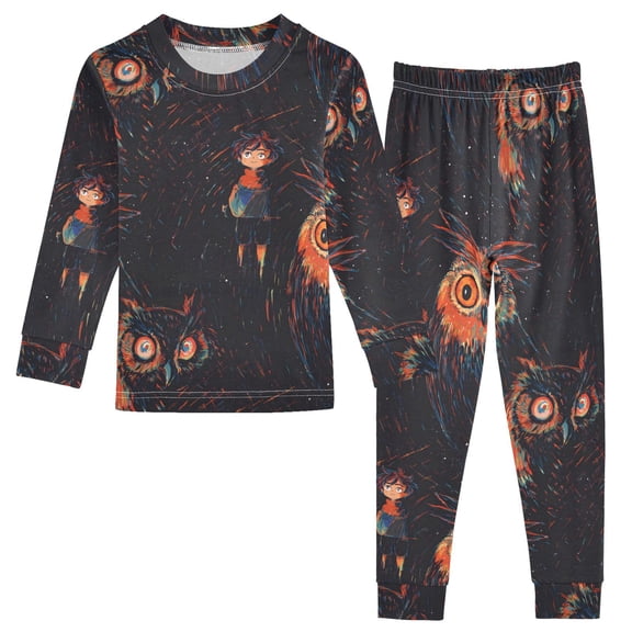 Starry Night Owls and People Cotton Pajamas 2 Piece Set Sleepwear Soft and Comfortable Homewear Nightwear