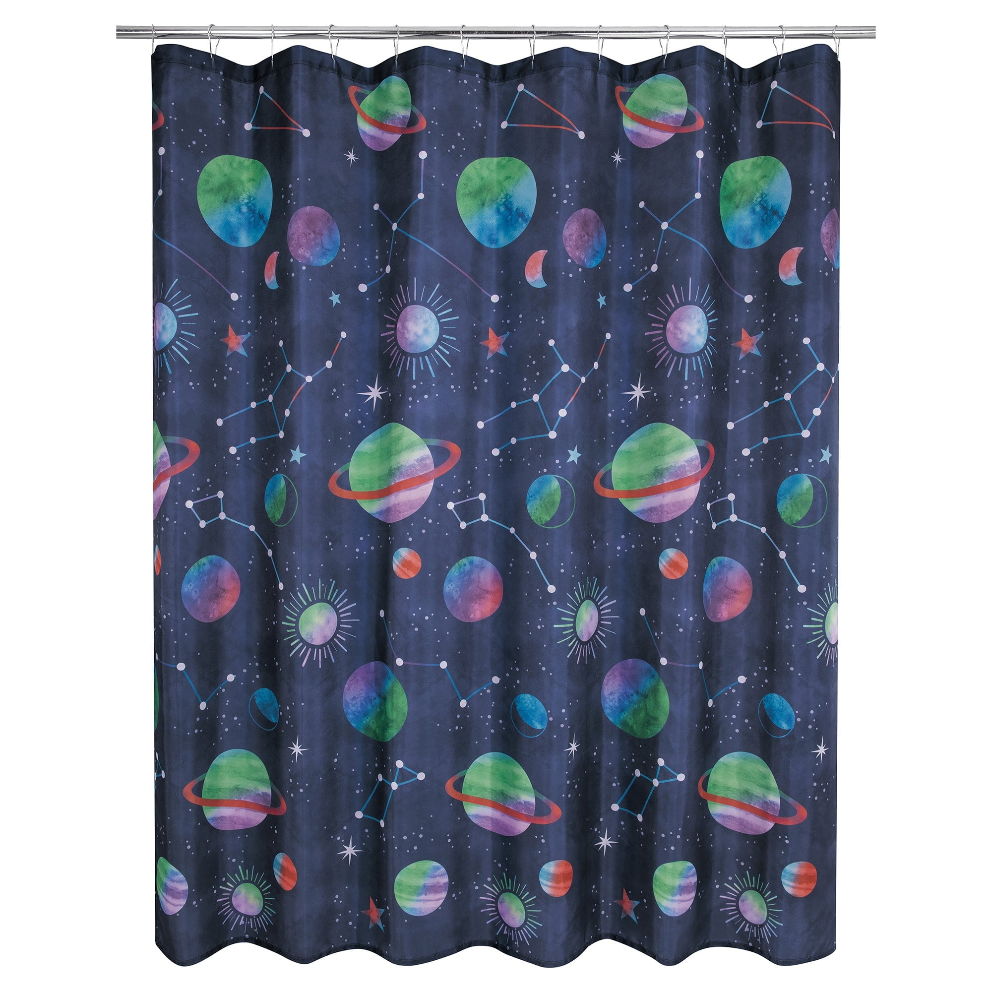 Starry Night Kids' Blue Polyester Fabric Shower Curtain