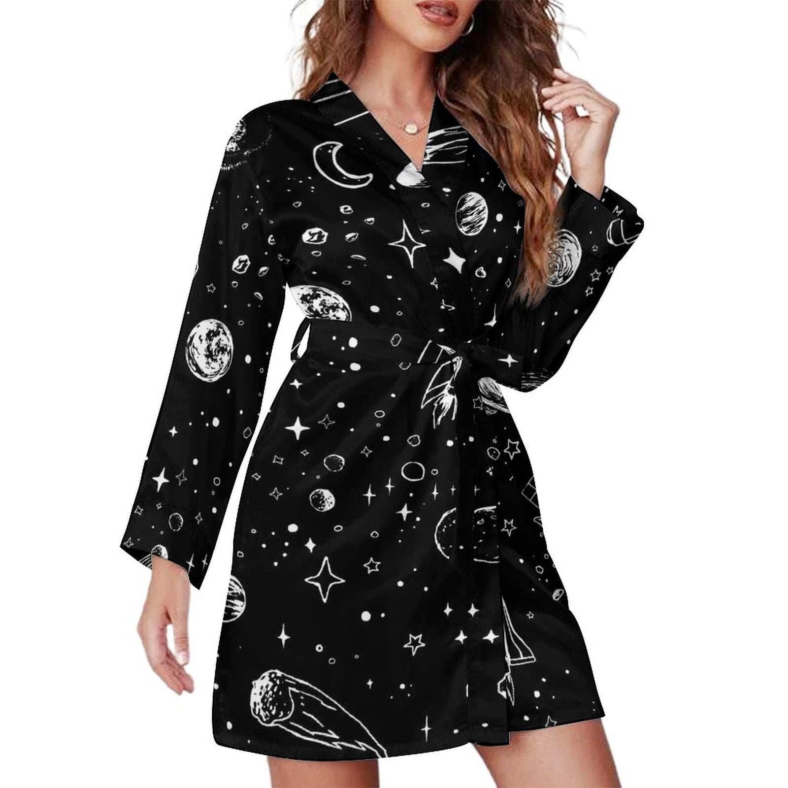 Starry Night Print Pajama Robe Womens Abstract Swirls Casual Loose ...