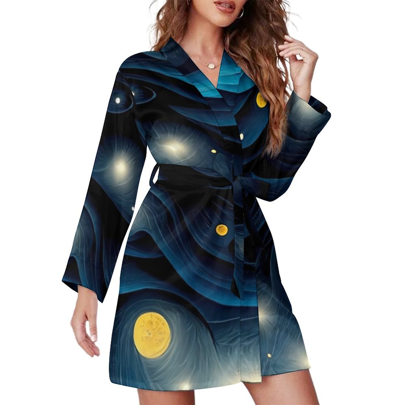 Starry Night Print Pajama Robe Womens Abstract Swirls Casual Loose ...