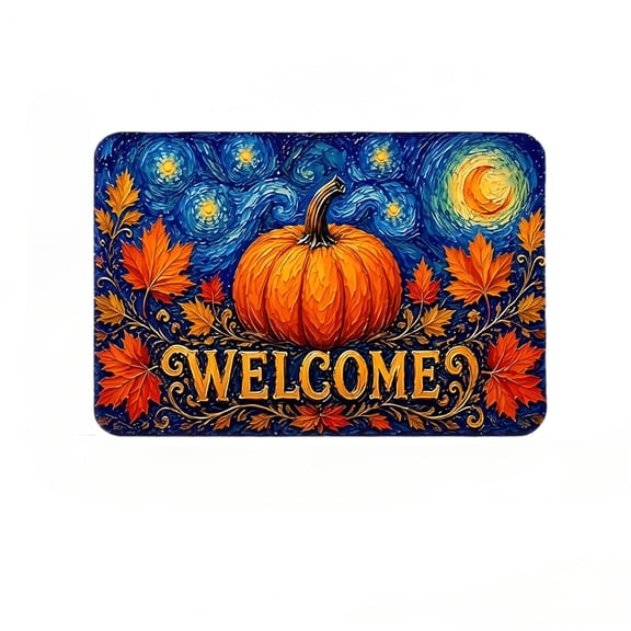 Starry Night Pumpkin Welcome Doormat, Diatomaceous Earth Entry Rug 36 x 24 Inch, Fall Maple Leaf Starry Sky Indoor Front Door Mat, Quick Dry Absorbent Non-Slip Diatomite Floor Mat