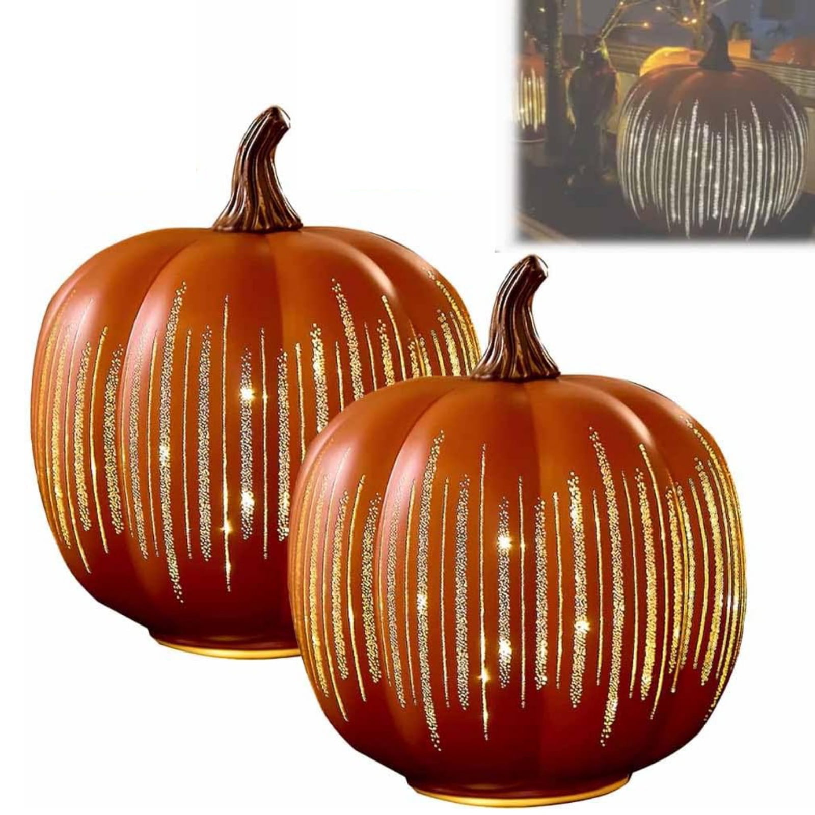 Small Led Pumpkins Starry Night Pumpkins, Cherishous Twinkle LED Light Pumpkins, Set of 2 ...