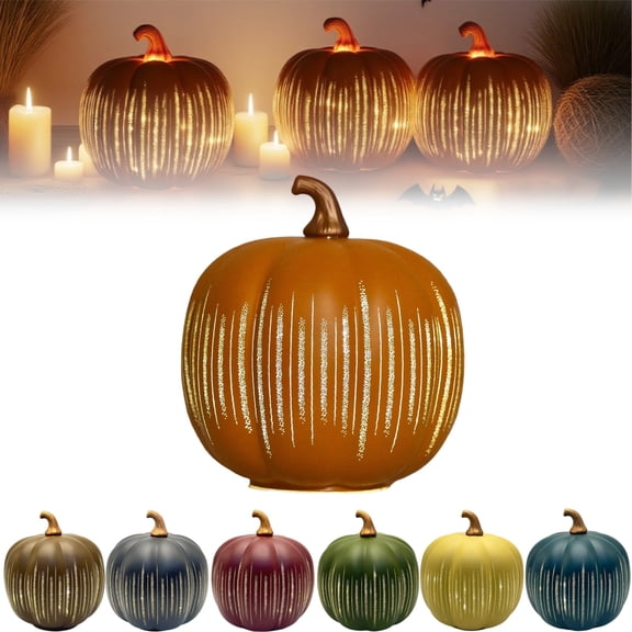 Starry Night Pumpkins, Illuminated Twinkle LED Light Pumpkins, Lighted Sparkling Starry Night Glass Pumpkin, Pumpkin Light Decorations for Bedroom Hallway, Red