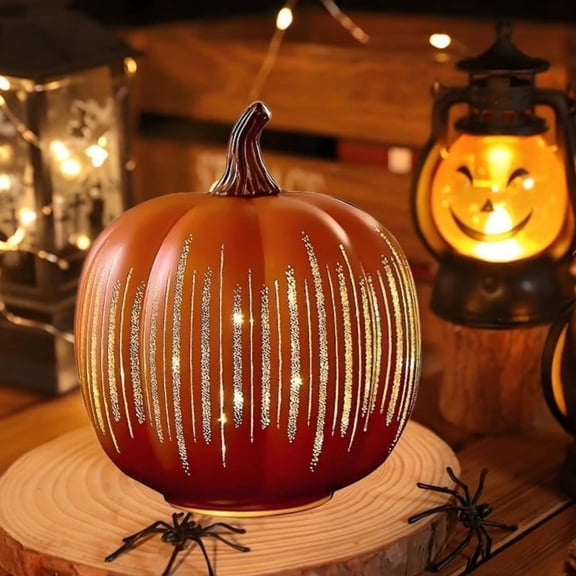 Starry Night Pumpkins, Illuminated Twinkle LED Light Pumpkins, Timer Lighted Sparkling Starry Night Glass Pumpkin, Pumpkin Light Decorations for Halloween Bedroom Hallway