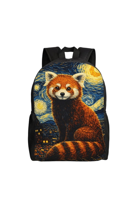 Starry Night Red Panda Backpack Large Capacity Laptop Bag for Men and Women
