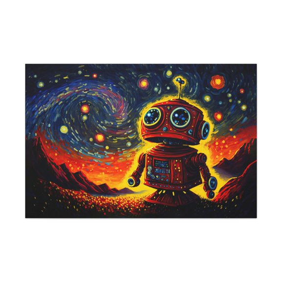 Starry Night Red Robot Decorative Style Wall Art Unframed Paper Print