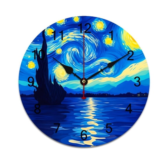 Starry Night Reflection-1 Time Decorative Wall Clocks Round Large Wall Watch Bedroom Home Decor 10in