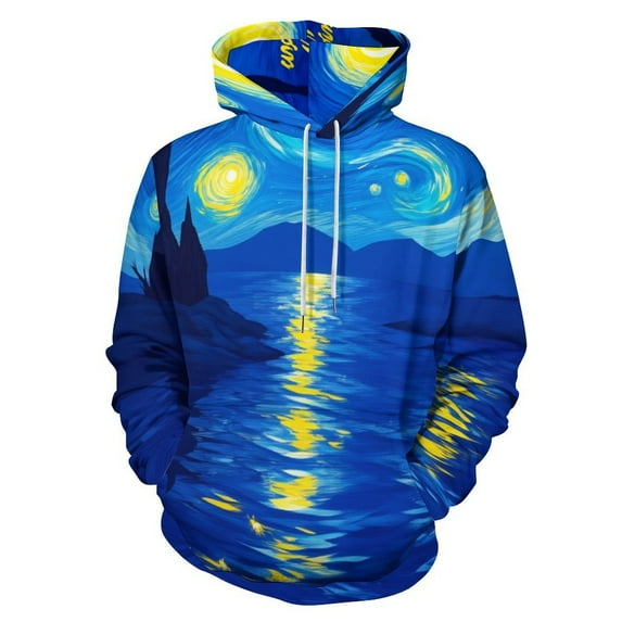 Starry Night Reflection-2 Men's Women Vintage 3D Hooded Sweatshirt - All-Season Loose Fit Streetwear