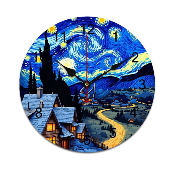 Starry Night Scene Time Decorative Wall Clocks Round Large Wall Watch Bedroom Home Decor 10 12 14 Inch