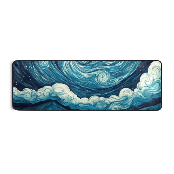 Starry Night Scenery Runner Rug for Hallways Kitchen Non Slip 2'x 6' Washable Hall Carpet for Bedroom Entryway Laundry Room