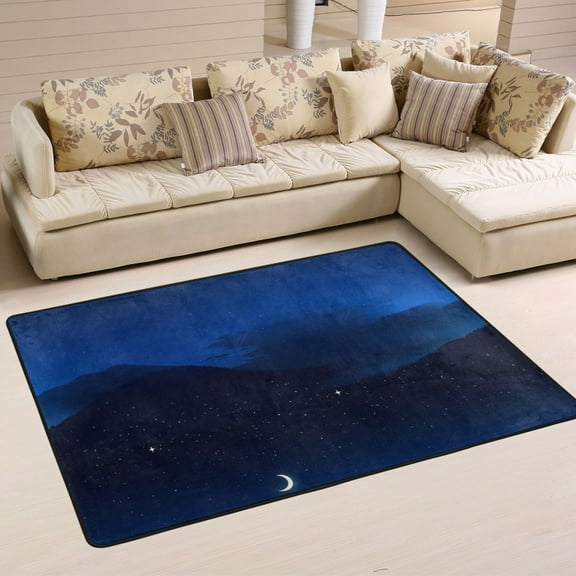 Starry Night Scenery Soft Polyester Area Rug 36''x24'', Non Slip, Memory Foam, Water Absorbent