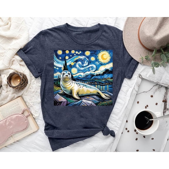Starry Night Seal Shirt – Seal Graphic Tee with Artistic Design TSHIRT All Size S-5XL