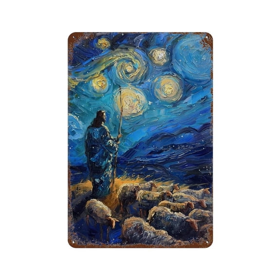 Starry Night Shepherd 03 Vintage Iron Art Metal Tin Sign Poster Modern Home Decor Retro Posters Coffee Club Bar Shop Decorations Style 30x20cm