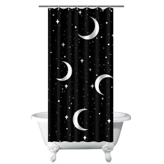 Starry Night Shower Curtain 36x72 Inches - Cosmic Astronomical Art with Sun and Moon - Waterproof Hotel Style Bath Drape - Easy Care & Quick-Dry Fabric
