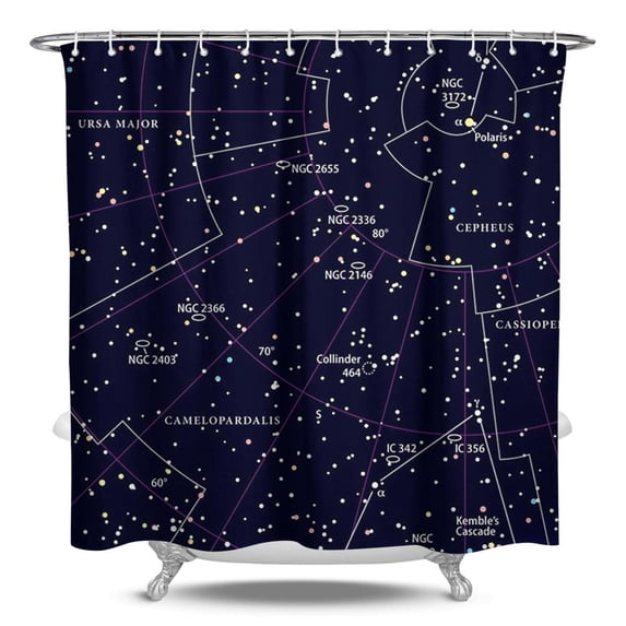 Starry Night Shower Curtain Galaxy Space Bathroom Decor Waterproof 84x72 Inch Nebula Cosmic Celestial Design Fade-Resistant with Metal Grommets