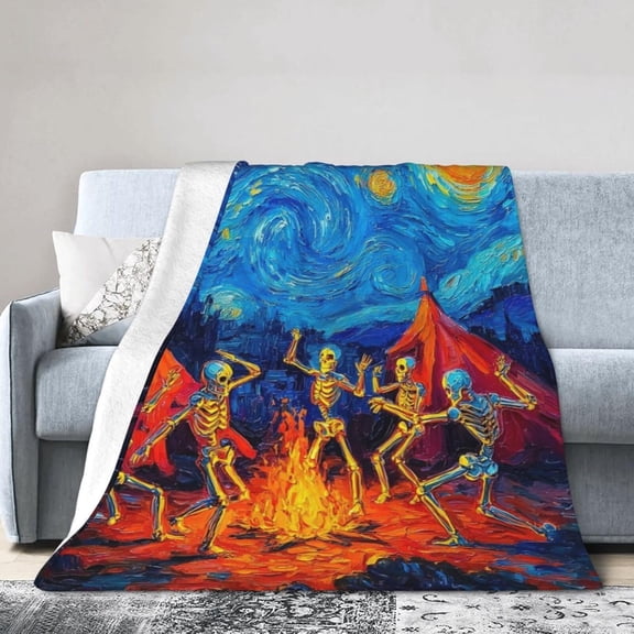 Starry Night Skull Blanket Soft Cozy Warm Blanket Women Men 60"X50" for Couch Bedroom Home Decor