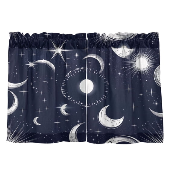 Starry Night Sky 27"x24" Linen Look Cafe Curtain Set with Privacy and UV Protection