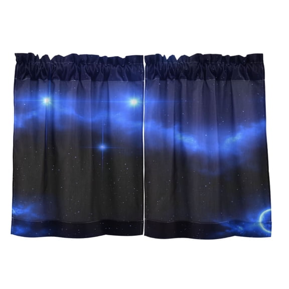 Starry Night Sky 27"x24" Linen Look Cafe Curtain Set with Privacy and UV Protection