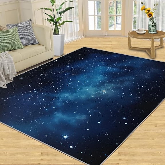 Starry Night Sky Area Rug, Blue Star Print Rugs for Bedroom Astronomy Lover’s Nebula Rug, Washable Non Slip Indoor Floor Carpet & Home Decor 5 x 8ft