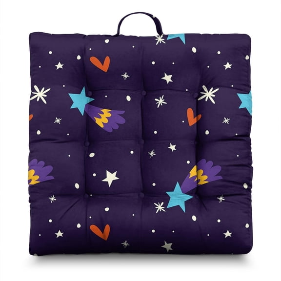 Starry Night Sky Floor Pillow for Adults, Large Square Meditation Cushion with Astronaut & Planet Print, Supportive & Comfortable