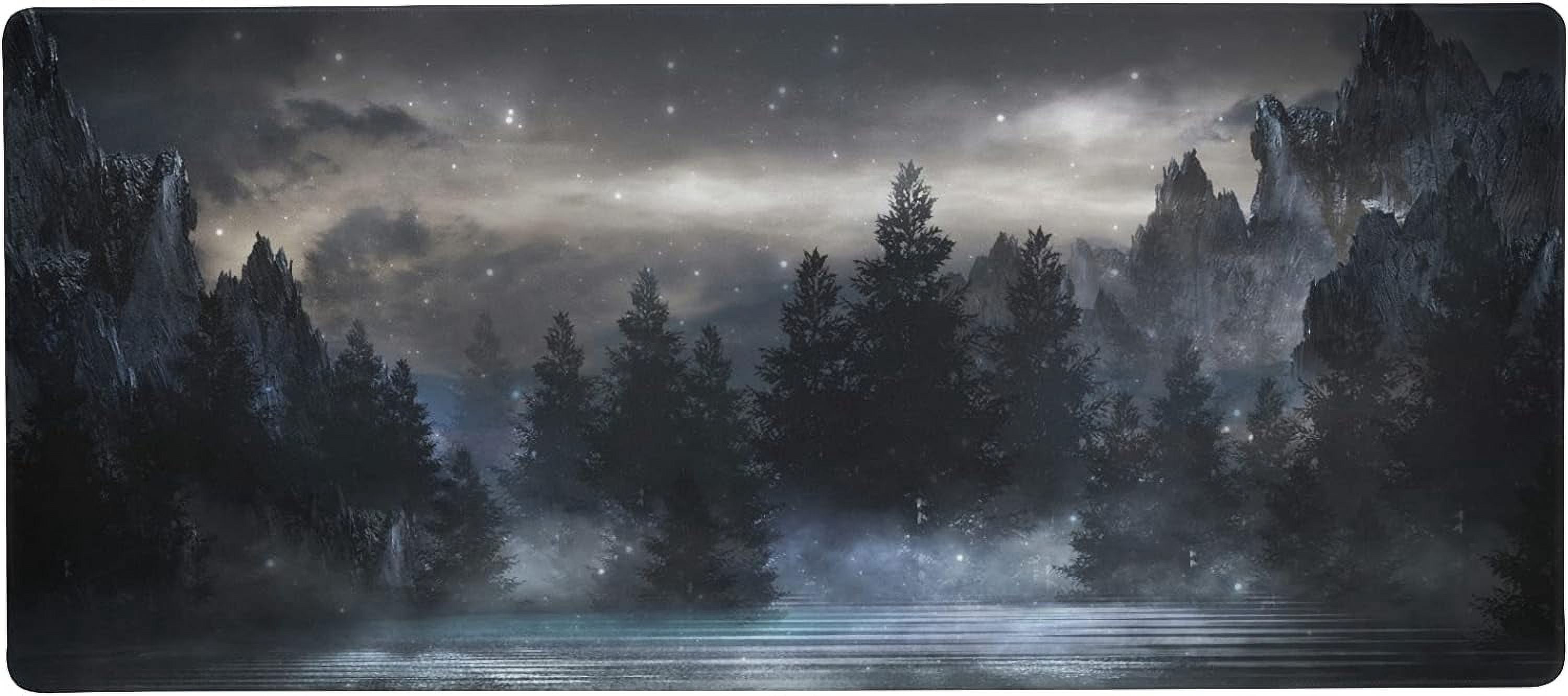 Starry Night Sky Forest Large Gaming Mouse Pad Big Mousepad Mice Keyboard Mat with Non-Slip Rubber Base for Computer Laptop Home & Office, 35.4 X 15.7 inch