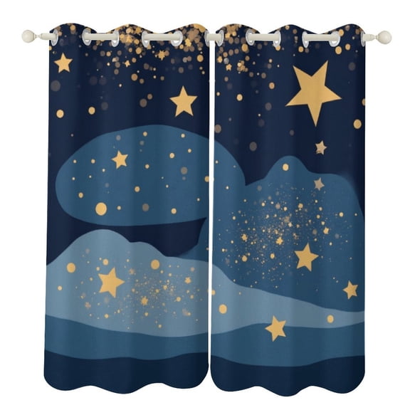 Starry Night Sky Landscape 2 Panels 3D Printing Pattern Curtain for Bedroom Living Room Kitchen Window Decoration Home