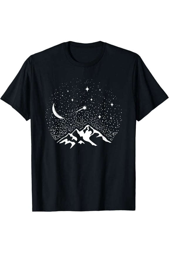 Starry Night Sky Over Mountains - Nature & Outdoor Lover T-Shirt