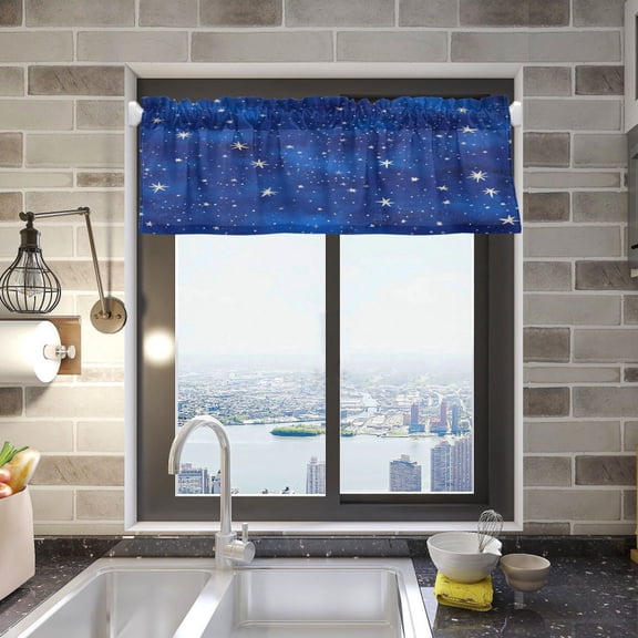 Starry Night Sky Pattern Curtain Valances Window Treatment Rod Pocket Drape Valance 54" X 18" for Kitchen Living Room Bedroom