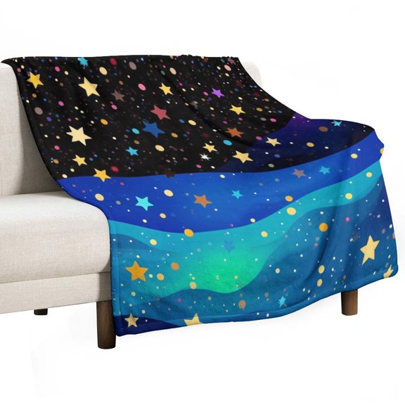 Starry Night Sky Pattern Throw Blanket Warm Microfiber Flannel Bedroom Decor Blankets For Beds