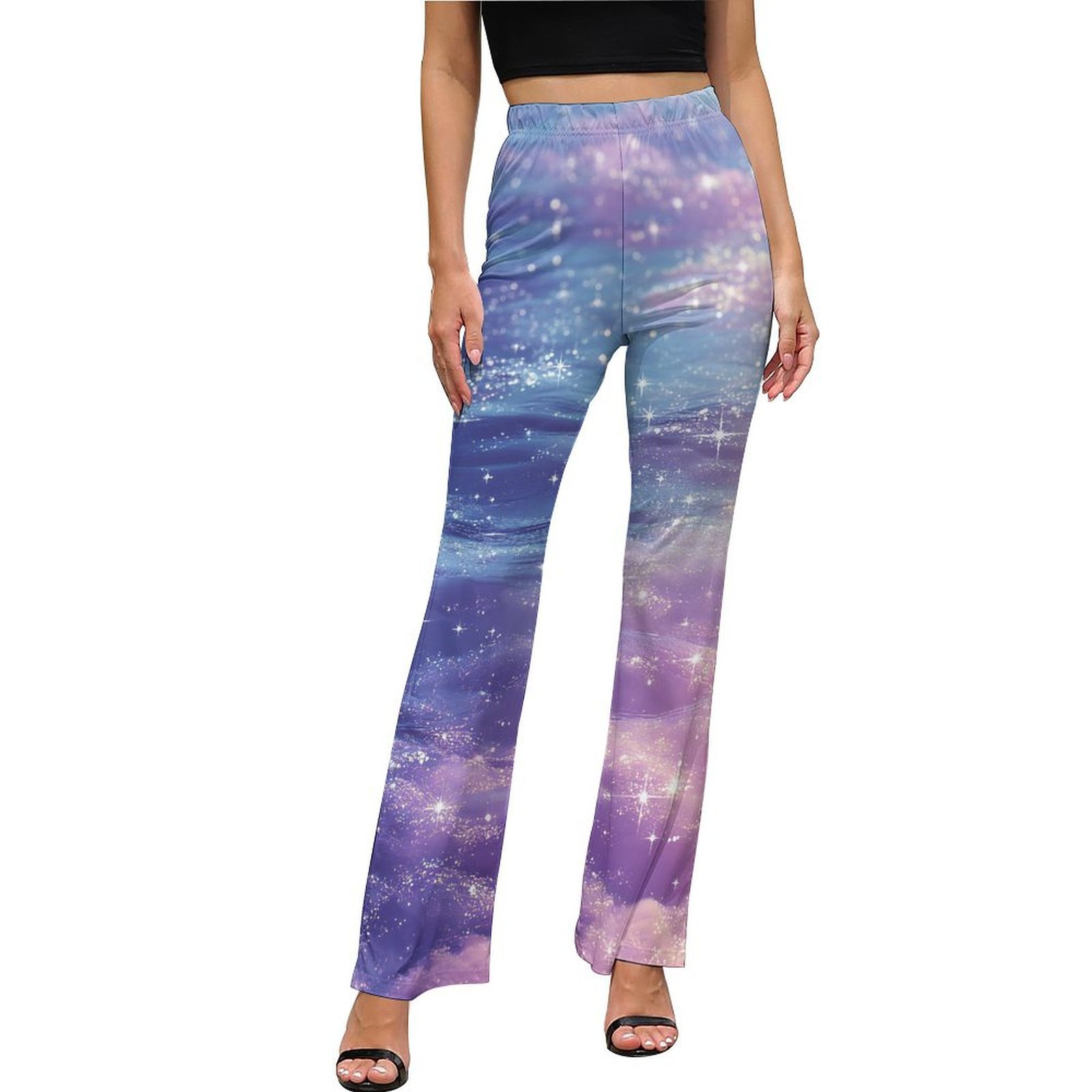 View of Starry Night Sky Reflection High Waisted Casual Flared Trousers Summer ...