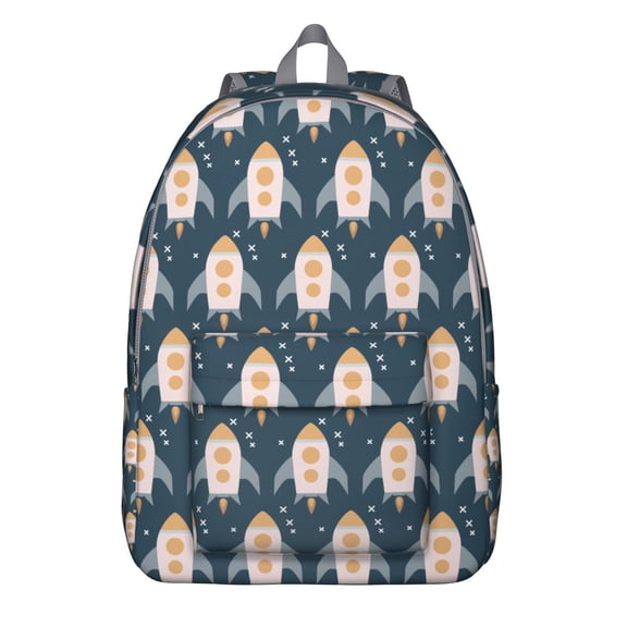Starry Night Sky School Backpack, Celestial Galaxy Moon Stars Rocket Design, Cute Outer Space Astronaut Daypack for Sci-Fi Lovers